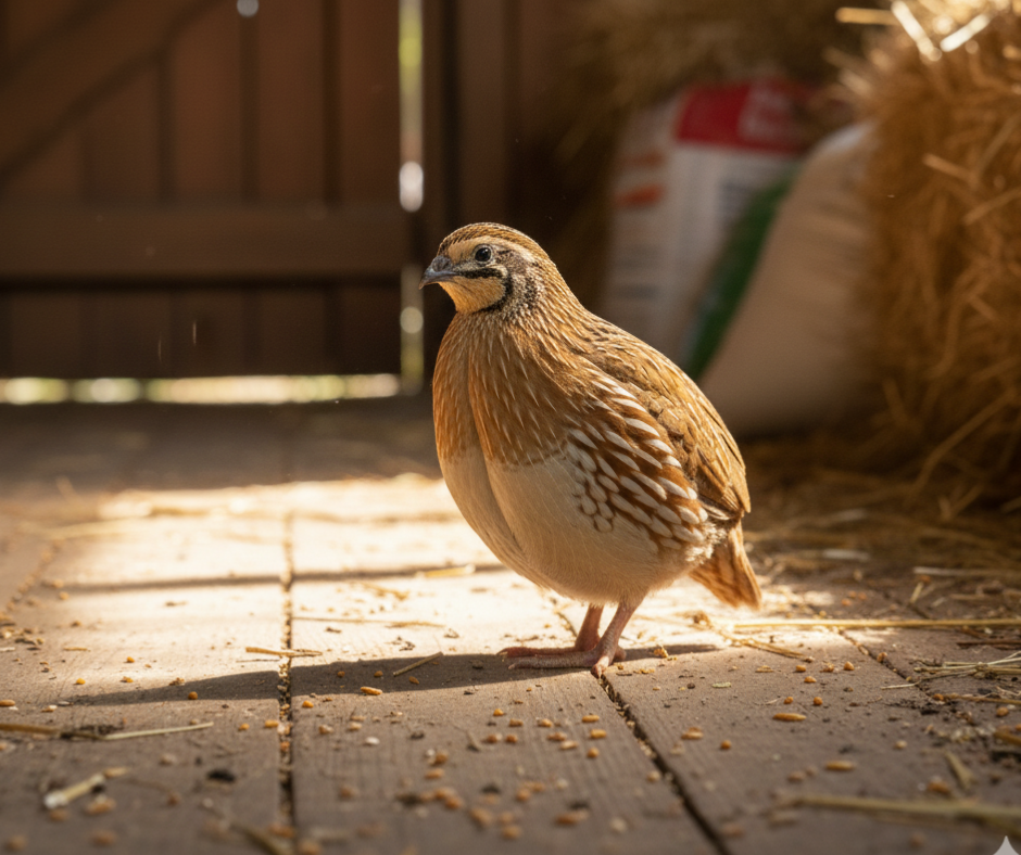 Italian Quail on barn floor